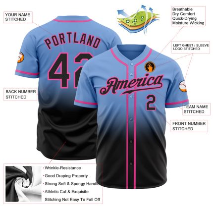 Custom Light Blue Black Pink Authentic Fade Fashion Baseball Jersey Custom Light Blue Black-Pink Authentic Fade Fashion Baseball