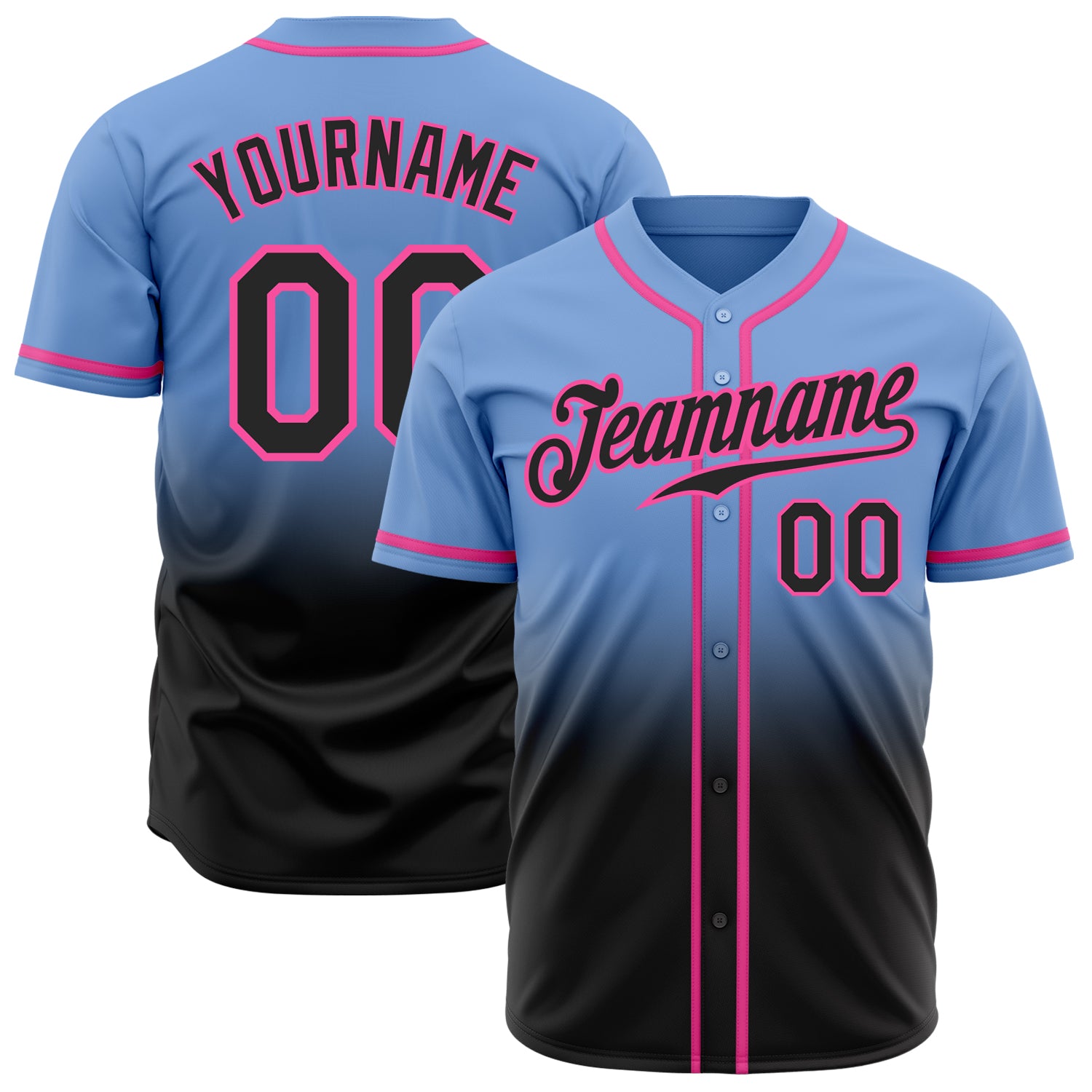 Custom Light Blue Black Pink Authentic Fade Fashion Baseball Jersey Custom Light Blue Black-Pink Authentic Fade Fashion Baseball