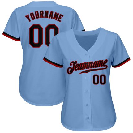 Custom Light Blue Authentic Baseball Jersey - Black and Red Design Custom Light Blue Black-Red Authentic Baseball Jersey