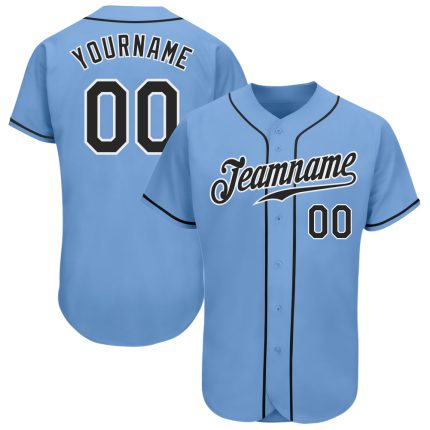 Light Blue Custom Authentic Baseball Jersey - Black and White Design Custom Light Blue Black-White Authentic Baseball Jersey