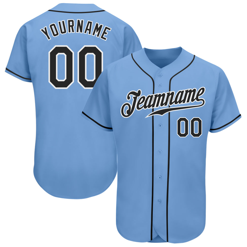 Light Blue Custom Authentic Baseball Jersey - Black and White Design Custom Light Blue Black-White Authentic Baseball Jersey