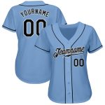 Light Blue Custom Authentic Baseball Jersey - Black and White Design Custom Light Blue Black-White Authentic Baseball Jersey