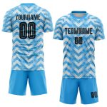 Custom Light Blue Soccer Jersey Sublimation Uniform for Home Games - Black and White Design Custom Light Blue Black-White