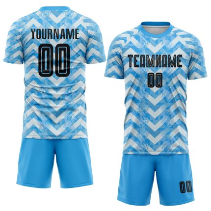 Custom Light Blue Soccer Jersey Sublimation Uniform for Home Games - Black and White Design Custom Light Blue Black-White