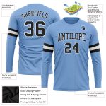 Light Blue Long Sleeve Performance T-Shirt for Men and Women, Customizable Design Custom Light Blue Black-White Long Sleeve