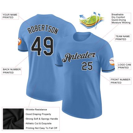 Custom Light Blue Performance T-Shirt - Black and White Design for Activewear Custom Light Blue Black-White Performance T-Shirt