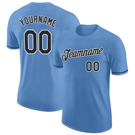 Custom Light Blue Performance T-Shirt - Black and White Design for Activewear Custom Light Blue Black-White Performance T-Shirt
