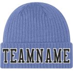 Light Blue Knit Hat with Black-White Stitching, Custom Cuffed Design Custom Light Blue Black-White Stitched Cuffed Knit Hat