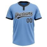 Custom Light Blue Two-Button Unisex Softball Jersey - Black and White Design Custom Light Blue Black-White Two-Button Unisex