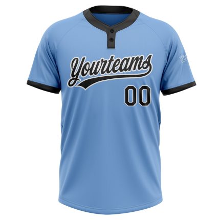 Custom Light Blue Two-Button Unisex Softball Jersey - Black and White Design Custom Light Blue Black-White Two-Button Unisex