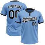 Custom Light Blue Two-Button Unisex Softball Jersey - Black and White Design Custom Light Blue Black-White Two-Button Unisex