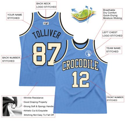 Light Blue Cream Black Custom Basketball Jersey Authentic Throwback Custom Light Blue Cream-Black Authentic Throwback Basketball