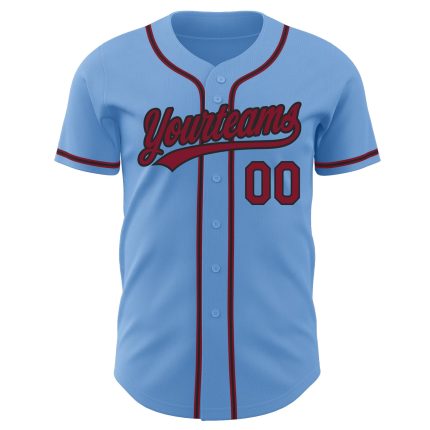Custom Light Blue Baseball Jersey - Authentic Crimson-Black Design Custom Light Blue Crimson-Black Authentic Baseball Jersey