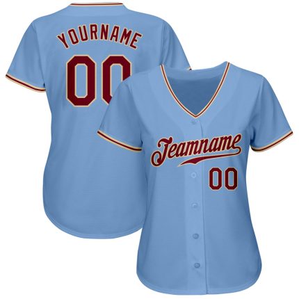 Light Blue Authentic Baseball Jersey - Custom Crimson-City Cream Design Custom Light Blue Crimson-City Cream Authentic Baseball