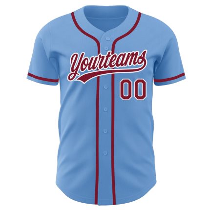 Light Blue Custom Baseball Jersey - Authentic Crimson and White Design Custom Light Blue Crimson-White Authentic Baseball