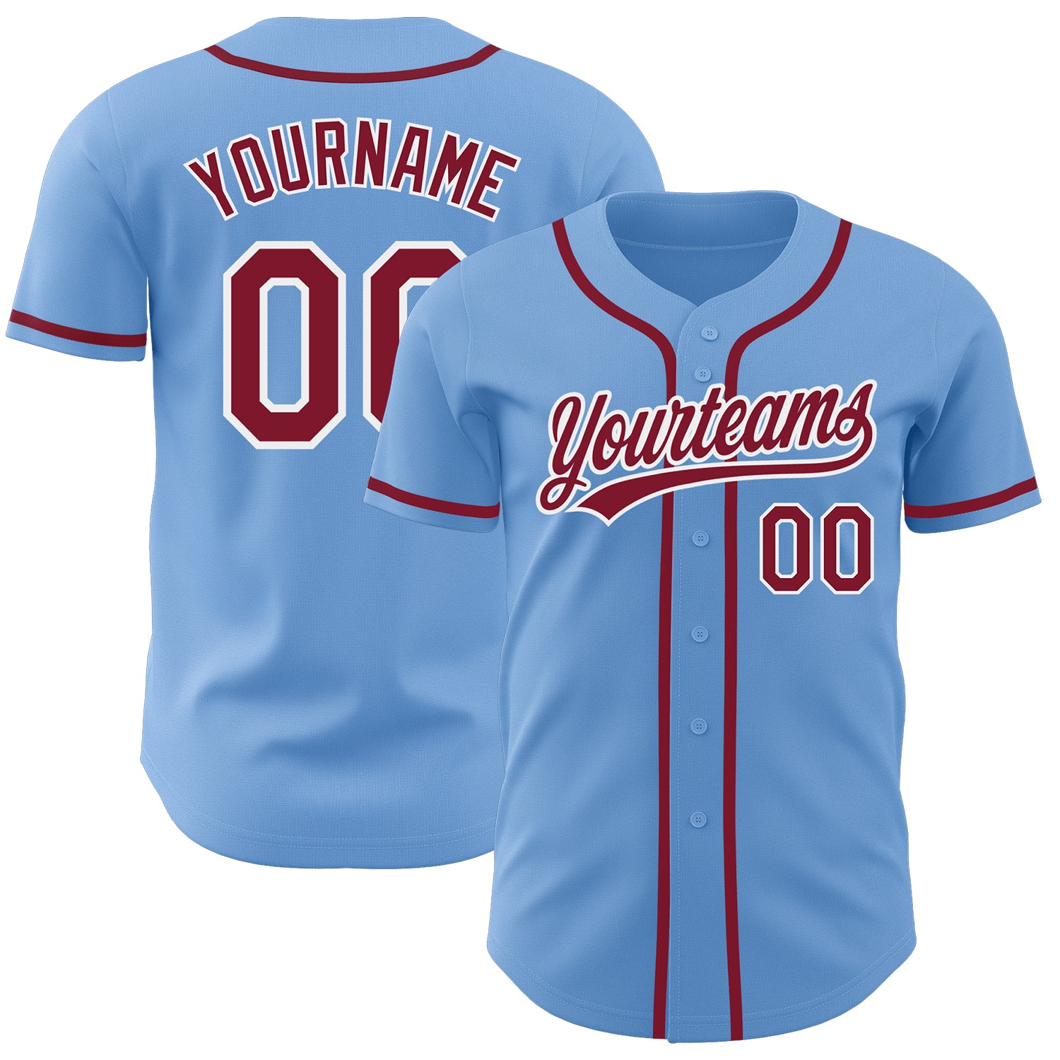 Light Blue Custom Baseball Jersey - Authentic Crimson and White Design Custom Light Blue Crimson-White Authentic Baseball
