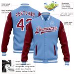 Light Blue Crimson White Two Tone Bomber Varsity Letterman Jacket Full Snap Custom Light Blue Crimson-White Bomber Full-Snap