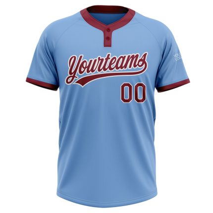Light Blue Crimson-White Unisex Softball Jersey Custom Two-Button Design Custom Light Blue Crimson-White Two-Button Unisex