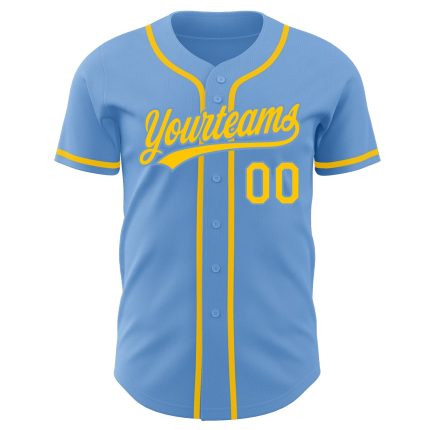 Light Blue Gold Authentic Baseball Jersey - Custom Design Sports Apparel Custom Light Blue Gold Authentic Baseball Jersey