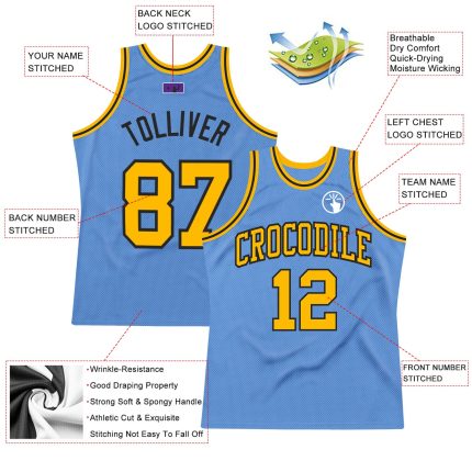 Custom Light Blue Basketball Jersey - Authentic Throwback Gold and Black Design Custom Light Blue Gold-Black Authentic Throwback
