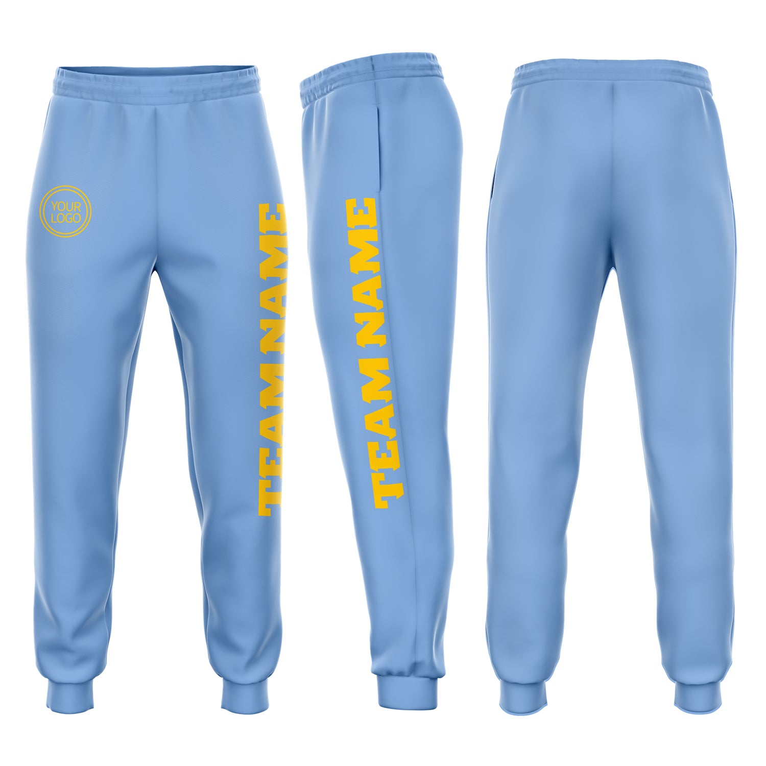 Light Blue Gold Fleece Jogger Pants for Men and Women - Custom Sweatpants Custom Light Blue Gold Fleece Jogger Sweatpants