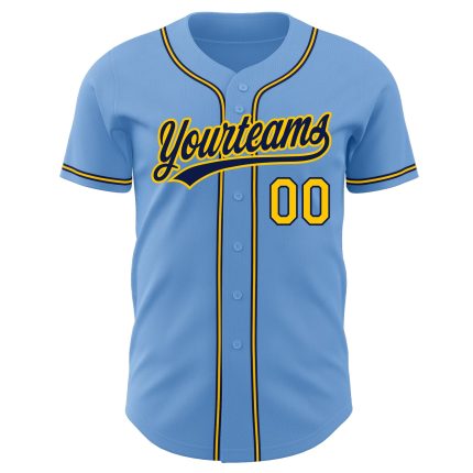 Light Blue Gold-Navy Custom Authentic Baseball Jersey for Men and Women Custom Light Blue Gold-Navy Authentic Baseball Jersey