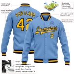 Light Blue Gold Navy Bomber Jacket for Men, Full-Snap Varsity Letterman Style Custom Light Blue Gold-Navy Bomber Full-Snap