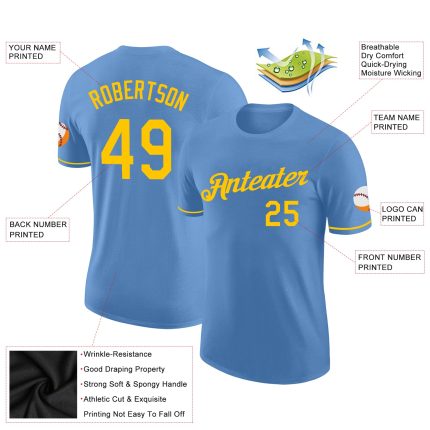 Light Blue Gold Performance T-Shirt for Custom Printing | Comfortable Athletic Wear Custom Light Blue Gold Performance T-Shirt