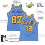 Authentic Throwback Basketball Jersey Custom Light Blue Gold-Purple Design Custom Light Blue Gold-Purple Authentic Throwback