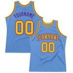 Authentic Throwback Basketball Jersey Custom Light Blue Gold-Purple Design Custom Light Blue Gold-Purple Authentic Throwback