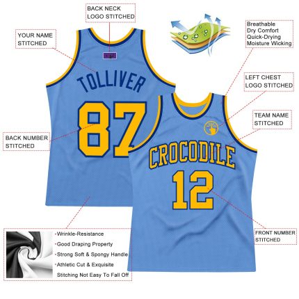 Light Blue Gold-Royal Authentic Throwback Basketball Jersey - Custom Design Custom Light Blue Gold-Royal Authentic Throwback