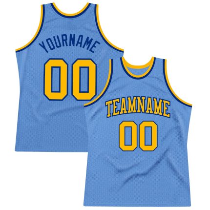 Light Blue Gold-Royal Authentic Throwback Basketball Jersey - Custom Design Custom Light Blue Gold-Royal Authentic Throwback