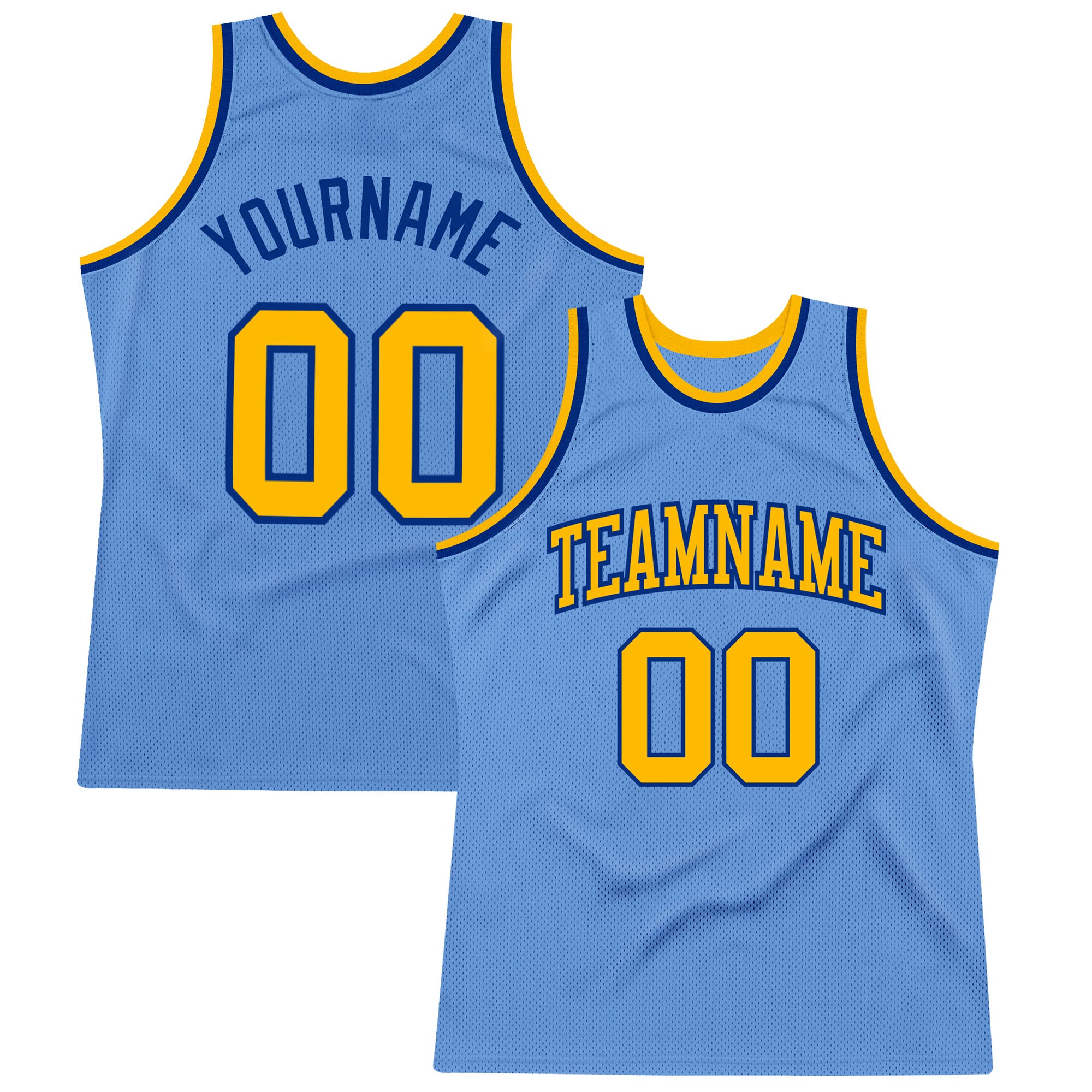 Light Blue Gold-Royal Authentic Throwback Basketball Jersey - Custom Design Custom Light Blue Gold-Royal Authentic Throwback