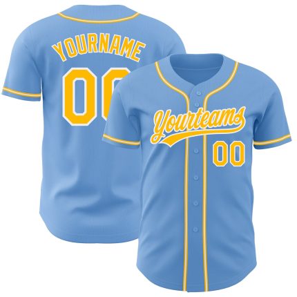 Light Blue Gold and White Custom Authentic Baseball Jersey Custom Light Blue Gold-White Authentic Baseball Jersey