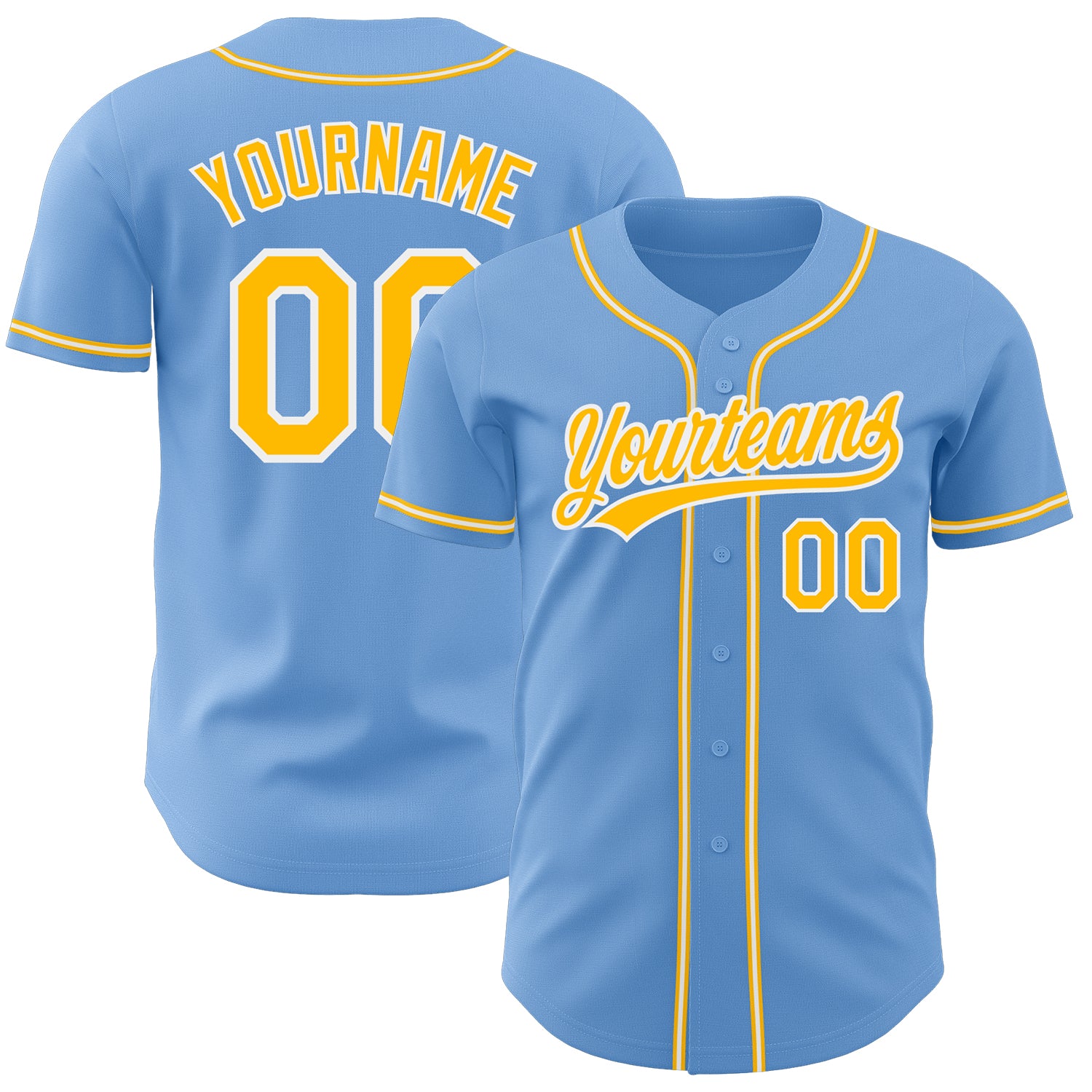 Light Blue Gold and White Custom Authentic Baseball Jersey Custom Light Blue Gold-White Authentic Baseball Jersey