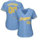 Light Blue Baseball Jersey with Gold-White Details, Custom Authentic Style 5575 Custom Light Blue Gold-White Authentic Baseball