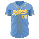 Light Blue Gold and White Custom Authentic Baseball Jersey Custom Light Blue Gold-White Authentic Baseball Jersey