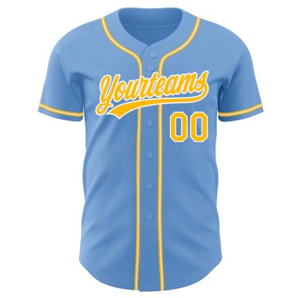 Light Blue Gold and White Custom Authentic Baseball Jersey Custom Light Blue Gold-White Authentic Baseball Jersey