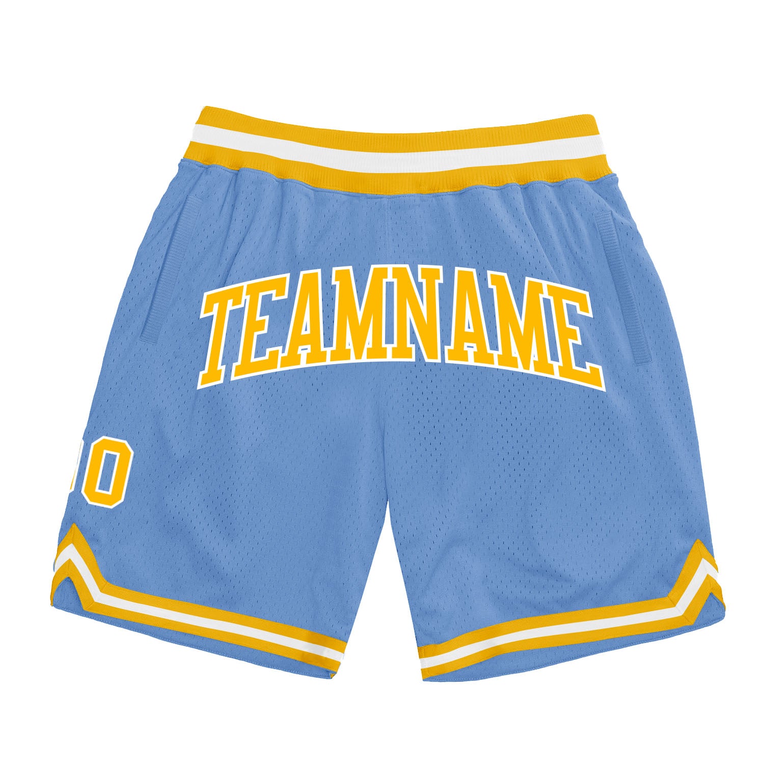 Custom Light Blue Gold-White Authentic Throwback Basketball Shorts Light Blue Gold White Authentic Throwback Basketball Shorts Custom Design Custom Light Blue Gold-White Authentic Throwback