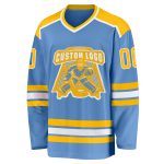 Light Blue and Gold-White Custom Hockey Jersey for Men, Women, and Kids Custom Light Blue Gold-White Hockey Jersey