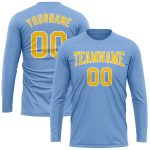 Light Blue Performance T-Shirt for Men, Gold-White Long Sleeve Custom Design Custom Light Blue Gold-White Long Sleeve Performance
