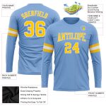 Light Blue Performance T-Shirt for Men, Gold-White Long Sleeve Custom Design Custom Light Blue Gold-White Long Sleeve Performance