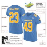 Light Blue Gold-White Mesh Authentic Football Jersey - Custom Design Custom Light Blue Gold-White Mesh Authentic Football