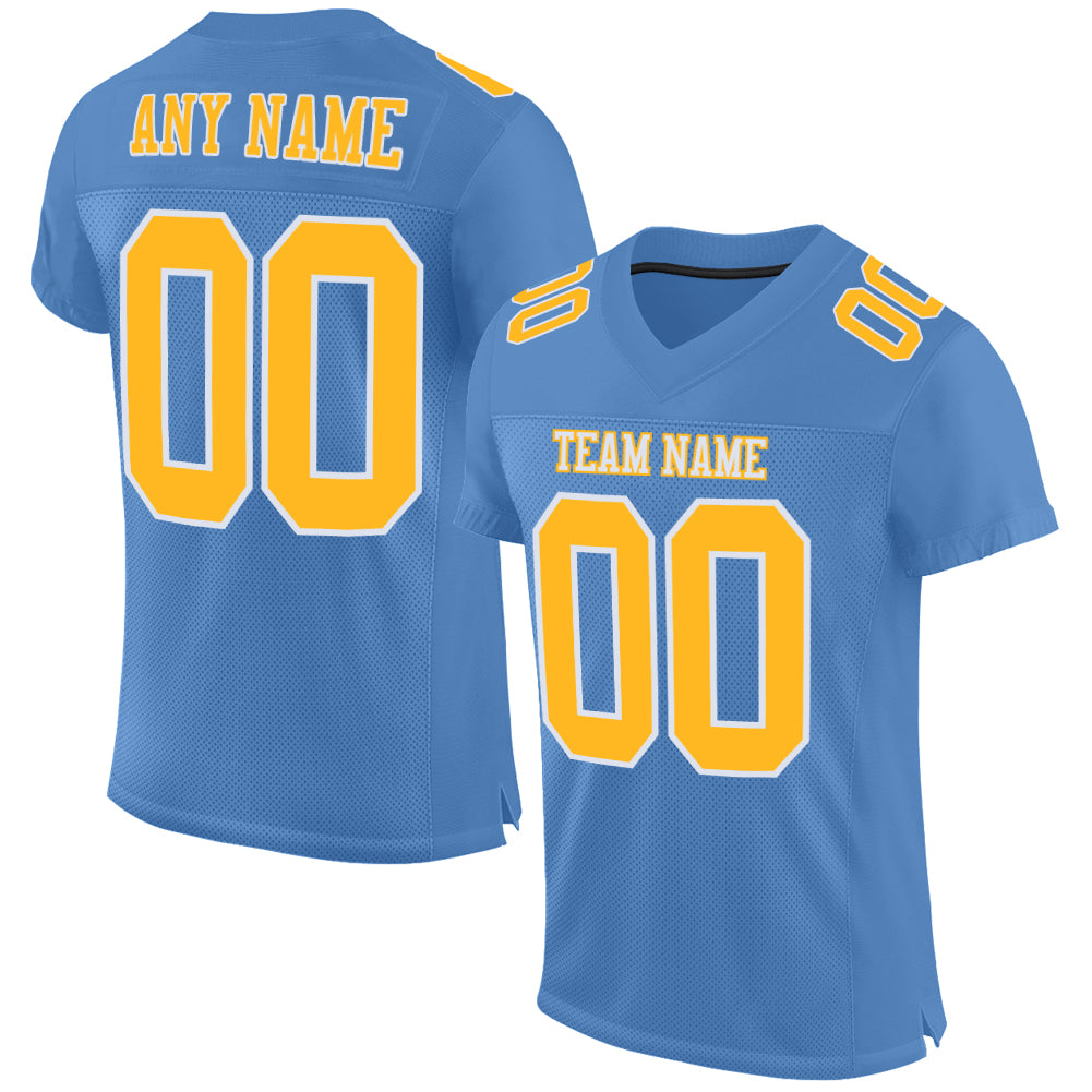 Custom Light Blue Gold-White Mesh Authentic Football Jersey Light Blue Gold-White Mesh Authentic Football Jersey - Custom Design Custom Light Blue Gold-White Mesh Authentic Football