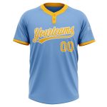 Light Blue Gold-White Unisex Softball Jersey - Custom Two-Button Design Custom Light Blue Gold-White Two-Button Unisex Softball
