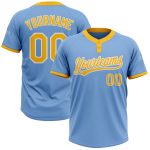 Light Blue Gold-White Unisex Softball Jersey - Custom Two-Button Design Custom Light Blue Gold-White Two-Button Unisex Softball