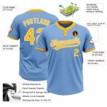 Light Blue Gold-White Unisex Softball Jersey - Custom Two-Button Design Custom Light Blue Gold-White Two-Button Unisex Softball