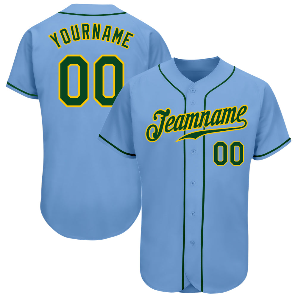 Light Blue Green-Gold Authentic Baseball Jersey - Custom Style 4183 Custom Light Blue Green-Gold Authentic Baseball Jersey