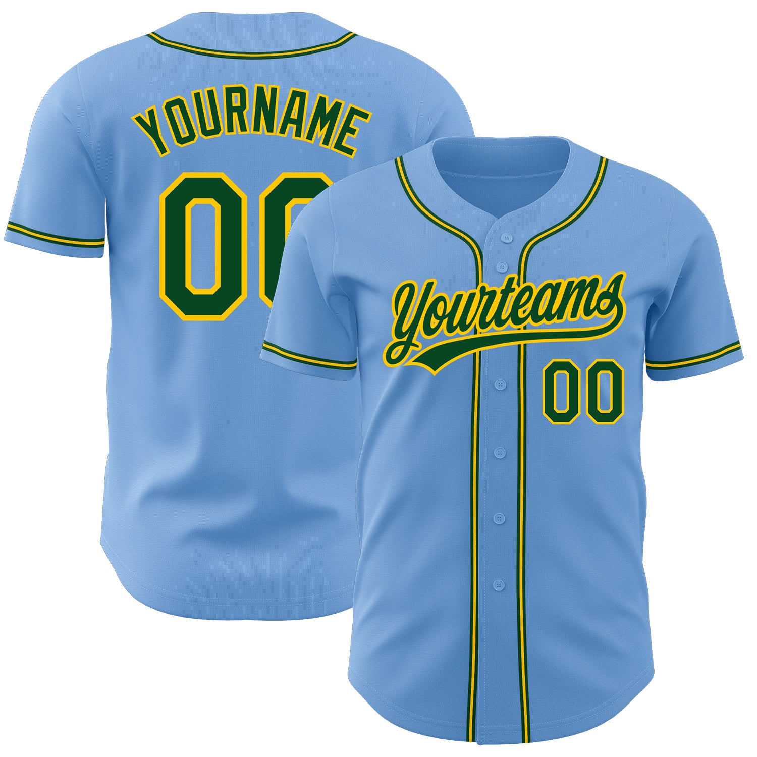 Custom Light Blue Green-Gold Authentic Baseball Jersey Light Blue Green-Gold Custom Authentic Baseball Jersey for Men and Women Custom Light Blue Green-Gold Authentic Baseball