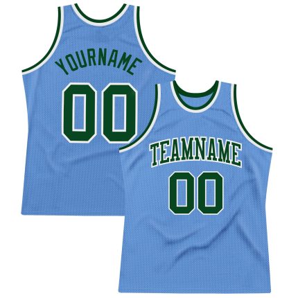 Light Blue Green-White Authentic Throwback Basketball Jersey - Custom Design Custom Light Blue Green-White Authentic Throwback